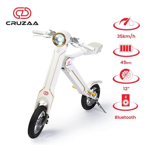 Electric scooter 45km Range & 35kmh Top Speed Cruzaa Bluetooth E Scooter Pro Racing White