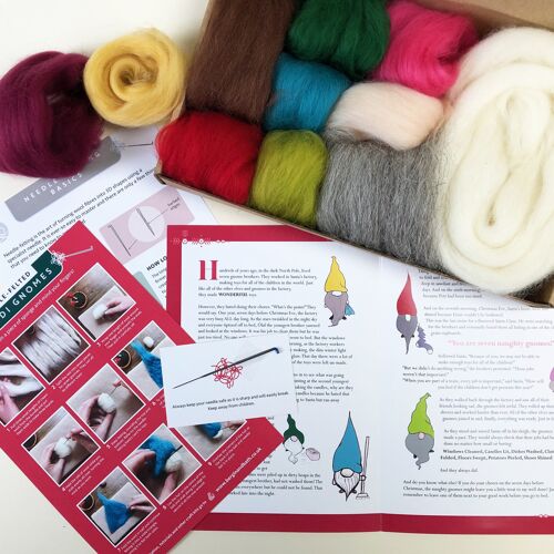 Bumper needle felting kit - SEVEN Naughty Gnomes. Beginners craft kit for adults.