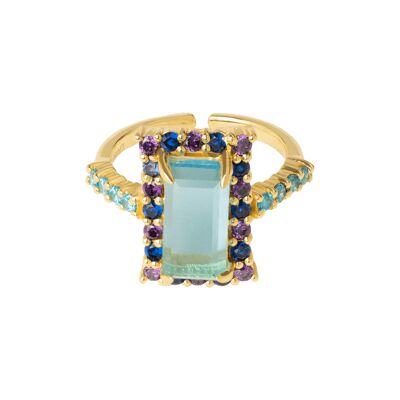 Rivoli Ring mit Aquamarin und Lila