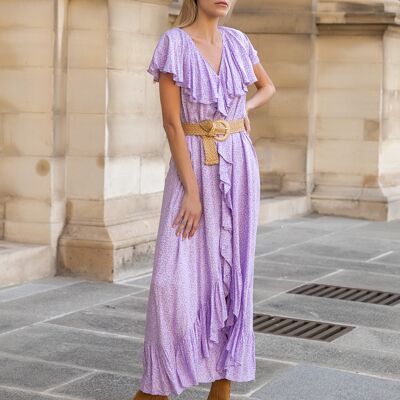 Bohemian print long dress with V-neck