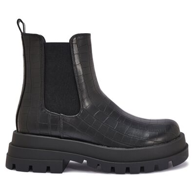 DOUBLE CHUNKY SOLE CHELSEA BOOT - BLACK/CROC/PU/SYNTHETIC