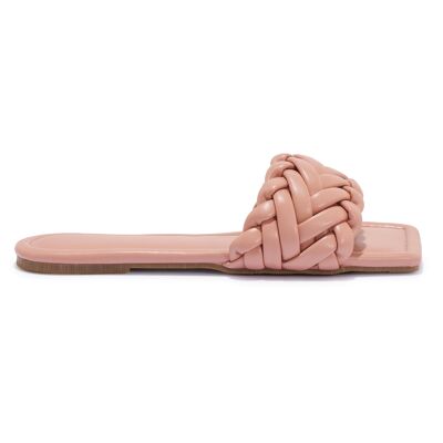 WOVEN STRAP SLIP ON SLIDER - PINK/PU/SYNTHETIC