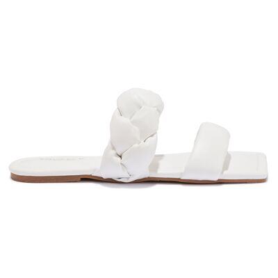 PADDED DOUBLE STRAP FLAT SANDAL - WHITE/PU/SYNTHETIC