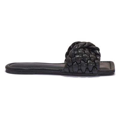 WOVEN TWISED STRAP PU SLIDER - BLACK/PU/SYNTHETIC