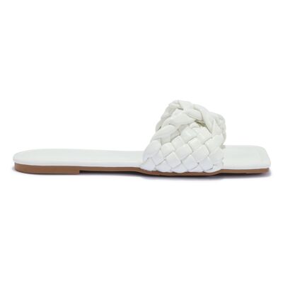 WOVEN TWISED STRAP PU SLIDER - WHITE/PU/SYNTHETIC