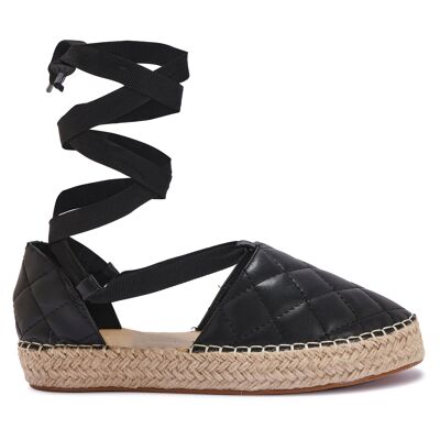 QUILTED PUT TIE UP RIBBON ESPADRILLE - BLACK/PU/SYNTHETIC