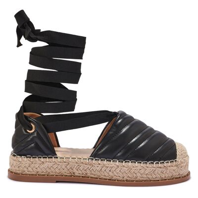 QUILTED WRAP AROUND ESPEDRILLE FLATFORM WITH STUD DETAIL - BLACK/PU/SYNTHETIC