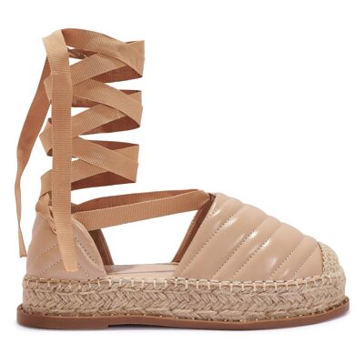 QUILTED WRAP AROUND ESPEDRILLE FLATFORM WITH STUD DETAIL - NUDE/PU/SYNTHETIC
