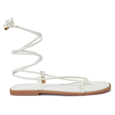 WRAP AROUND FLAT SANDAL - WHITE/PU/SYNTHETIC