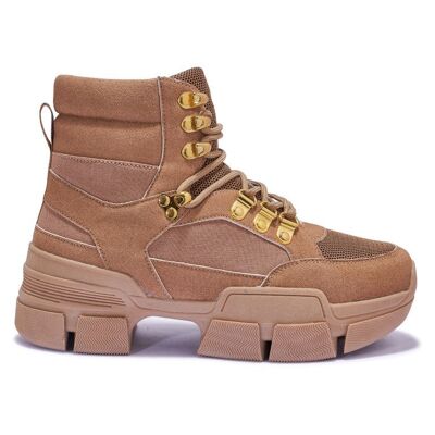 LACE UP HIKER BOOT CHUNKY TRAINER - SAND/MICROFIBRE/SYNTHETIC