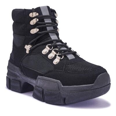 LACE UP HIKER BOOT CHUNKY TRAINER - WHITE/PU/SYNTHETIC