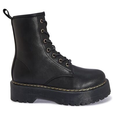 CHUNKY LACE UP BOOT - BLACK/PU/SYNTHETIC