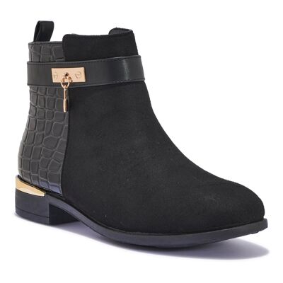 WIDE FIT LOW HEEL CHELSEA BOOT - BLACK/PU/SYNTHETIC