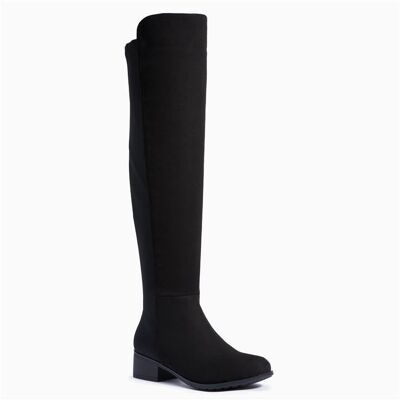 Flat Over The Knee Boot - BLACK/CROC/PU/SYNTHETIC