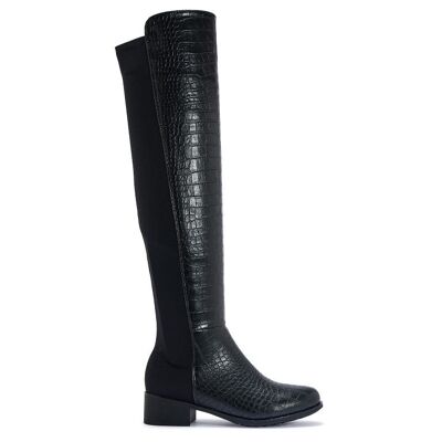 Flat Over The Knee Boot - BLACK/PU/SYNTHETIC