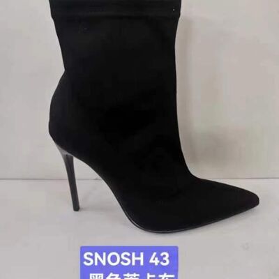 POINTED TOE STILETTO HEEL ANKLE BOOT - BLACK/LYCRA/SYNTHETIC