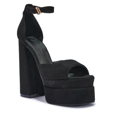 EXTREME PLATFORM BLOCK HEEL SANDAL - BLACK/SATIN/TEXTILE