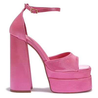 EXTREME PLATFORM BLOCK HEEL SANDAL - HOTPINK/SATIN/TEXTILE