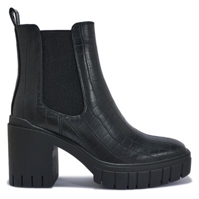 CLEATED DETAIL HEEL CHELSEA BOOT - BLACK/CROC/PU/SYNTHETIC