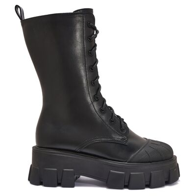 EXTREME CHUNKY LACE UP BOOT WITH TOE CAP - BLACK/PU/SYNTHETIC