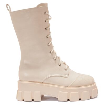 EXTREME CHUNKY LACE UP BOOT WITH TOE CAP - PUTTY/PU/SYNTHETIC