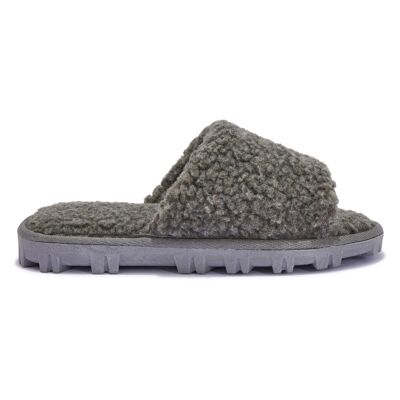 CASUAL LOUNGEWEAR FLEECE SLIPPERS - GREY/BORG/SYNTHETIC