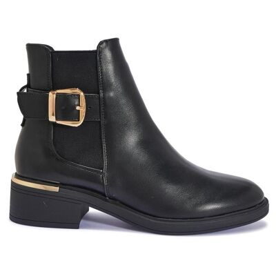 CHELSEA BUCKLE FLAT ANKLE BOOT