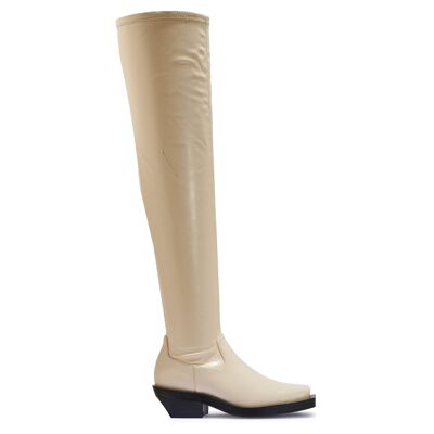 CHUNKY WESTERN OVER THE KNEE BOOT - PUTTY/PU/SYNTHETIC