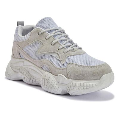 CHUNKY BUBBLE SOLE LACE UP TRAINER - GREY/MICROFIBRE/SYNTHETIC