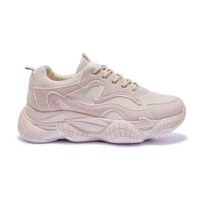 CHUNKY BUBBLE SOLE LACE UP TRAINER - SAND/MICROFIBRE/SYNTHETIC