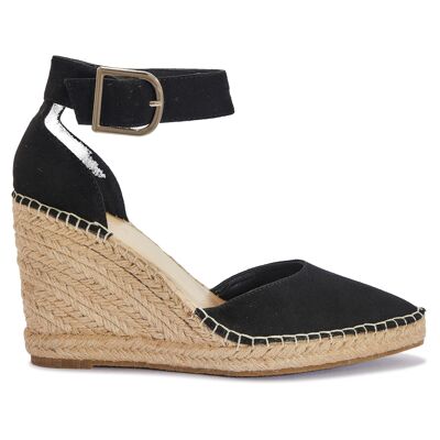 POINTED TOE ESPEDRILLE WEDGE SANDAL - BLACK/MICROFIBRE/SYNTHETIC