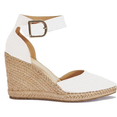 POINTED TOE ESPEDRILLE WEDGE SANDAL - WHITE/PU/SYNTHETIC
