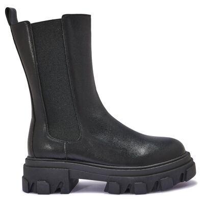 CLEATED DOUBLE SOLE ELASTIC GUSSET BOOT - BLACK/PU/SYNTHETIC