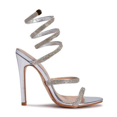 WRAP AROUND STILETTO SANDAL - SILVER/PU/SYNTHETIC - Z-14