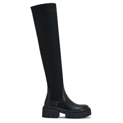 CHUNKY CLEATED PLATFORM KNITTED OTK SOCK BOOT