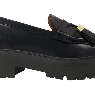 CHUNKY CLEATED DOUBLE SOLE TASSEL LOAFER - BLACK/PATENT/PU/SYNTHETIC