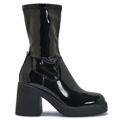 PLATFORM BLOCK HEEL SOCK BOOT - BLACK/STRETCH/PATENT/PU/SYNTHETIC