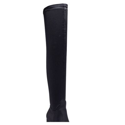 WIDE FIT FLARE BLOCK HEEL OVER THE KNEE BOOT - BLACK/STRETCH/PU/SYNTHETIC