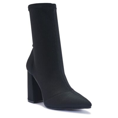 WIDE FIT FLARE BLOCK HEEL ANKLE SOCK BOOT