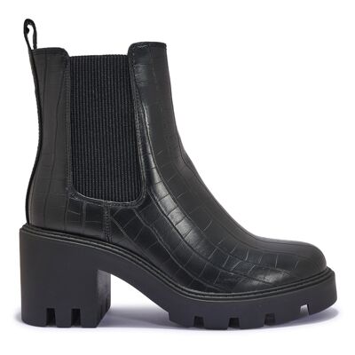 CLEATED HEEL CHELSEA BOOT - BLACK/CROC/PU/SYNTHETIC