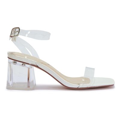 BARELY THERE PVC STRAP BLOCK HEEL SANDAL - WHITE/PATENT/PU/SYNTHETIC