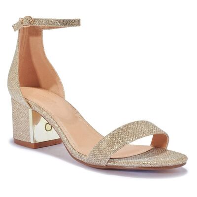 BLOCK HEEL CLIP OPEN SANDAL - CHAMPAGNE/SHIMMER/PU/SYNTHETIC