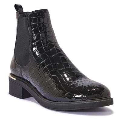 CLASSIC LOW BLOCK HEEL CHELSEA ANKLE BOOT - BLACK/CROC/PATENT/SYNTHETI