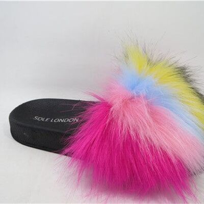 HEAVY FAUX FUR SLIDERS - RAINBOW/FUR/SYNTHETIC - Z-6