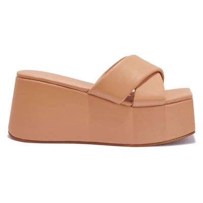 SQUARE TOE CROSS OVER WEDGE - NUDE/PU/SYNTHETIC