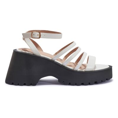 CLEATED WEDGE HEEL STRAPPY SANDAL - WHITE/PU/SYNTHETIC