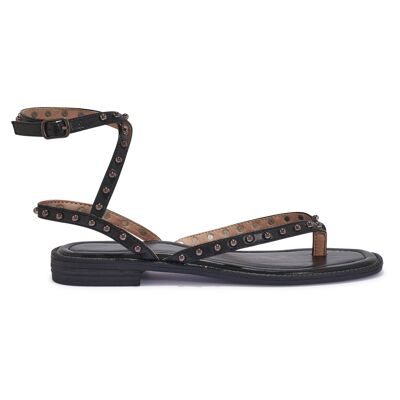 STUDDED STRAPPY TOE POST SANDAL - BLACK/PU/SYNTHETIC