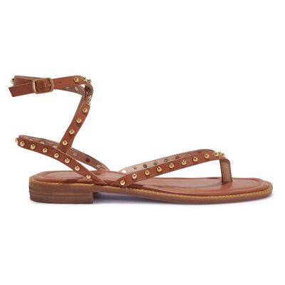 STUDDED STRAPPY TOE POST SANDAL - TAN/PU/SYNTHETIC