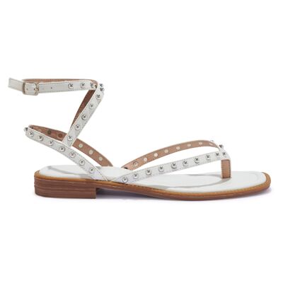 STUDDED STRAPPY TOE POST SANDAL - WHITE/PU/SYNTHETIC