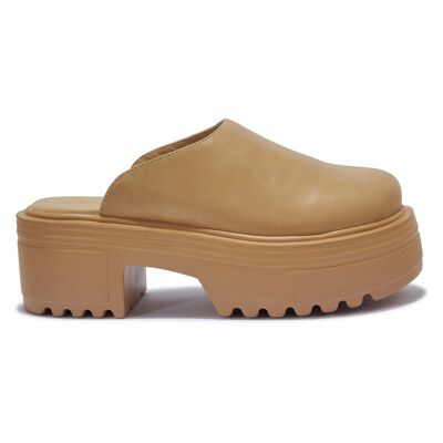 CLEATED BLOCK HEEL CLOG - BISCUIT/PU/SYNTHETIC